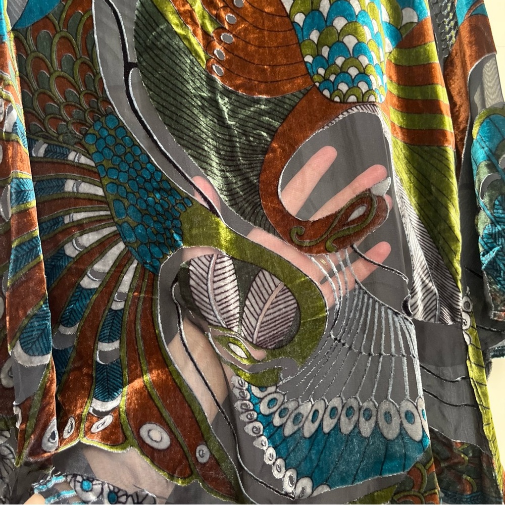 100% silk burnout velvet peacock tunic top - Picture 6 of 13